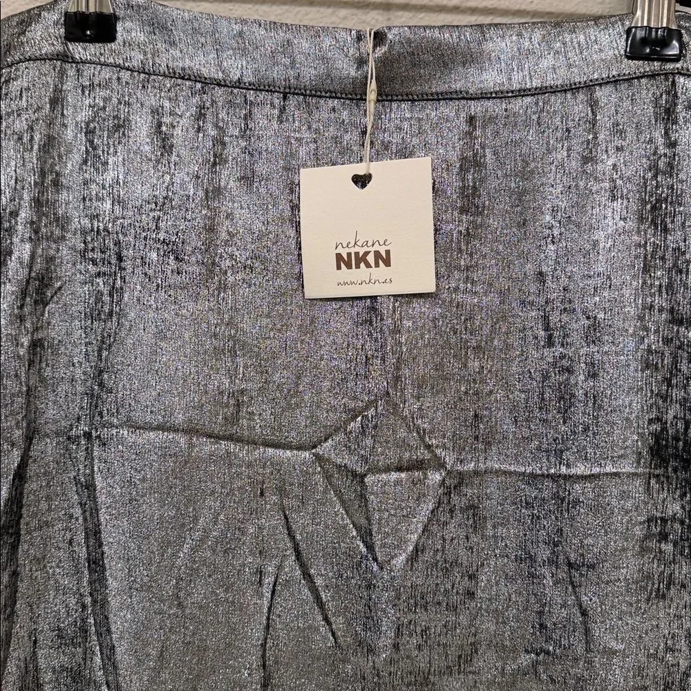 NWT NKN Nekane Metallic Silver Tiered Maxi Skirt - Medium - $140 MSRP - Picture 7 of 7